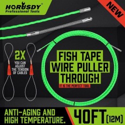 12M Fish Tape Wire Puller Electrical Cable Pulling Rod Threader