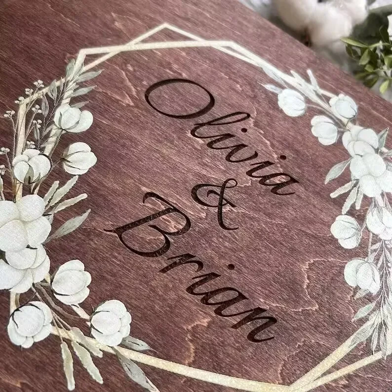 Creative Wooden Wedding Message Book, Photo Album, Notebook