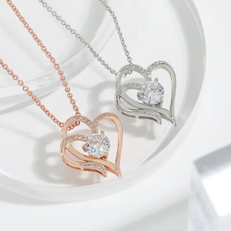 Zircon Double Love Necklace For Women
