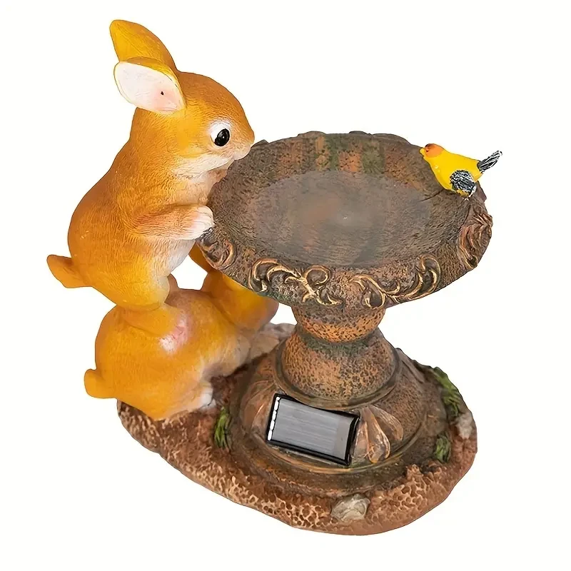 1pc, Outdoor Solar Light, Creative Double Rabbit Drinking Decoration