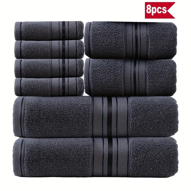 8pcs Luxury Bath Towel Set: 100% Pure Cotton, High-Quality Hotel Standard, Soft & Absorbent, Suitable for Bathrooms, Hotels, SPA