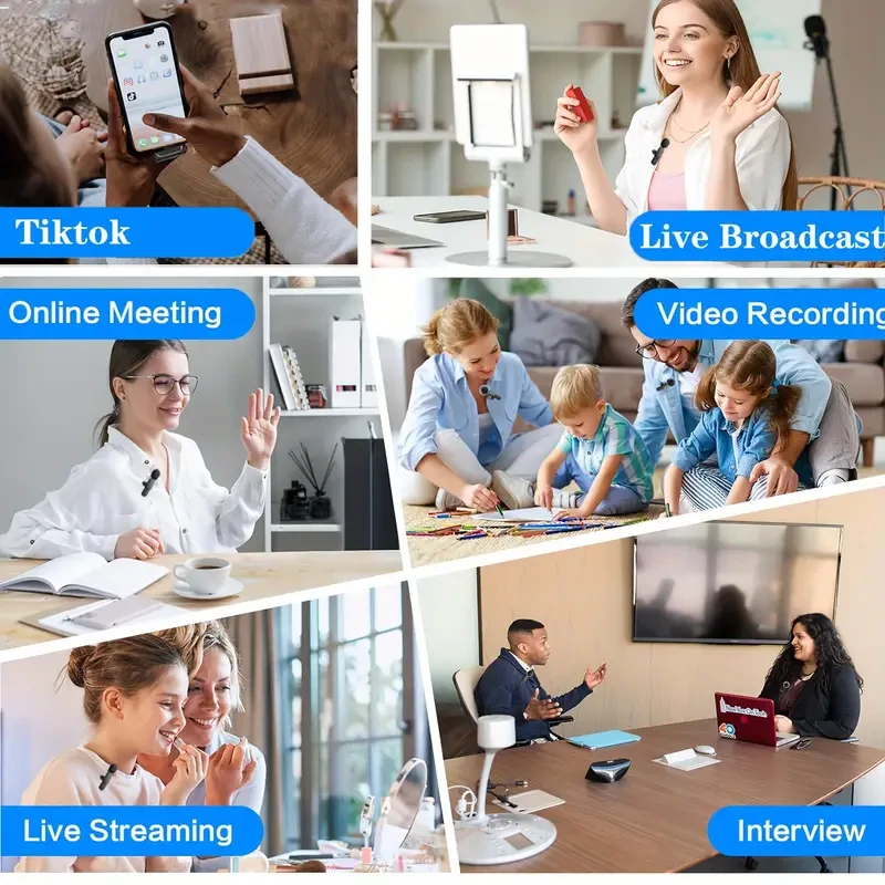 Wireless Tie Clip Microphone - Dual Windproof Sleeves and Multiple Plugs