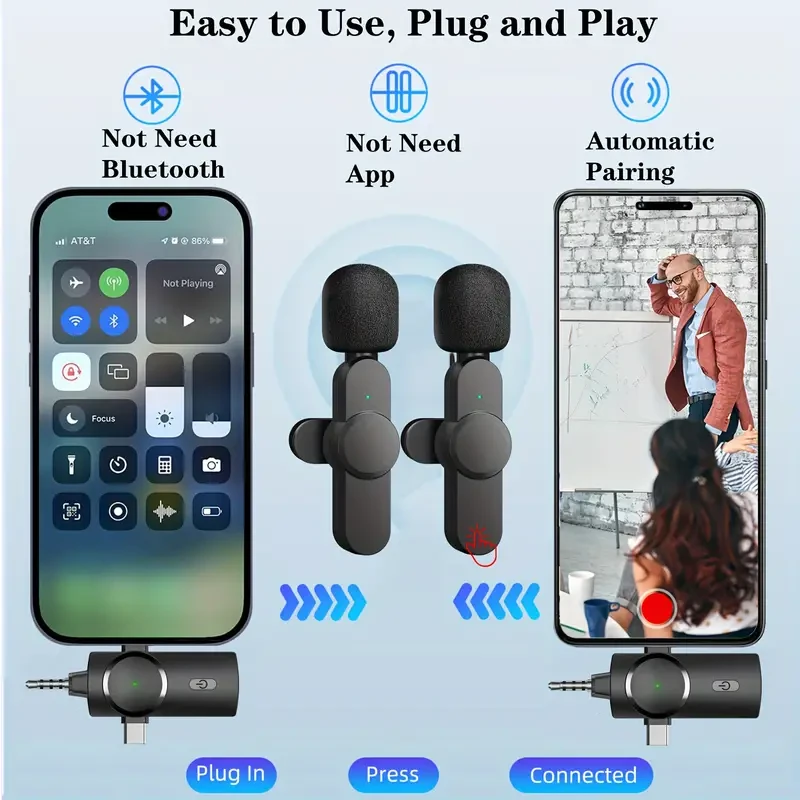 Wireless Tie Clip Microphone - Dual Windproof Sleeves and Multiple Plugs