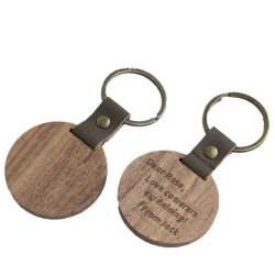 Acacia Wood Circular Keychain With Laser Capability