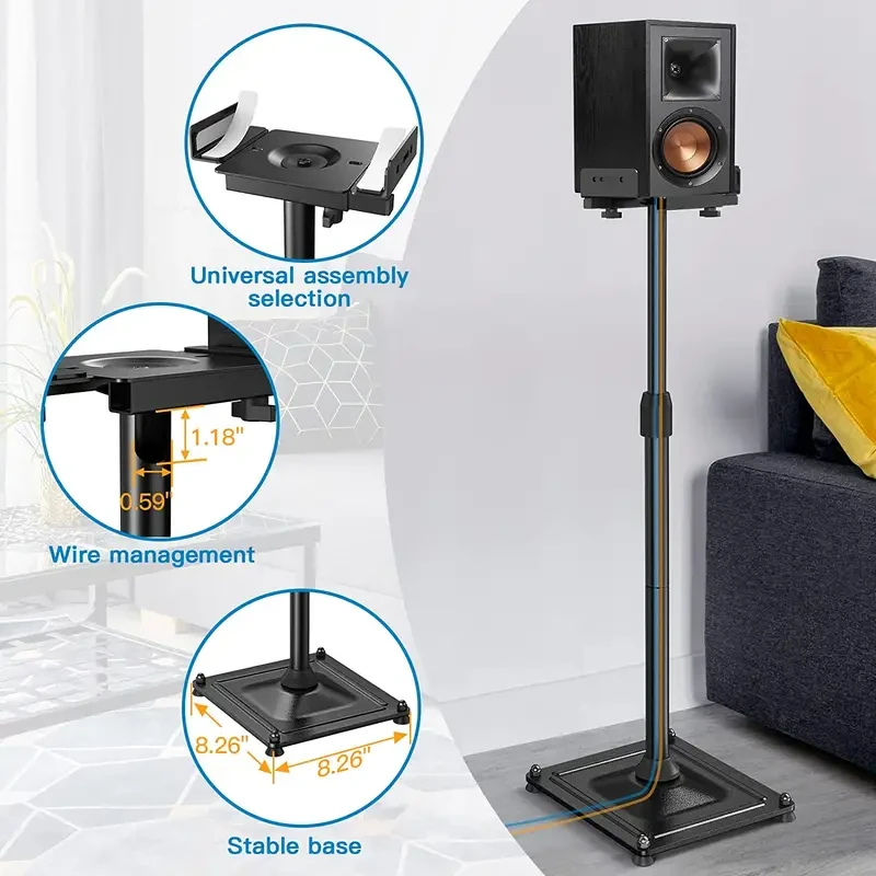 Square Base Universal Retractable Speaker Stands - Pair, Height Adjustable