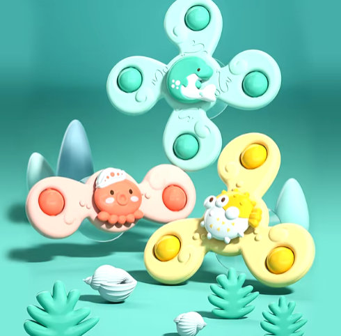 3pcs Baby Cartoon Fidget Spinner Toys Colorful Insect Gyro Educational Toy Kids Fingertip Rattle Bath Toys for Boys Girls Gift