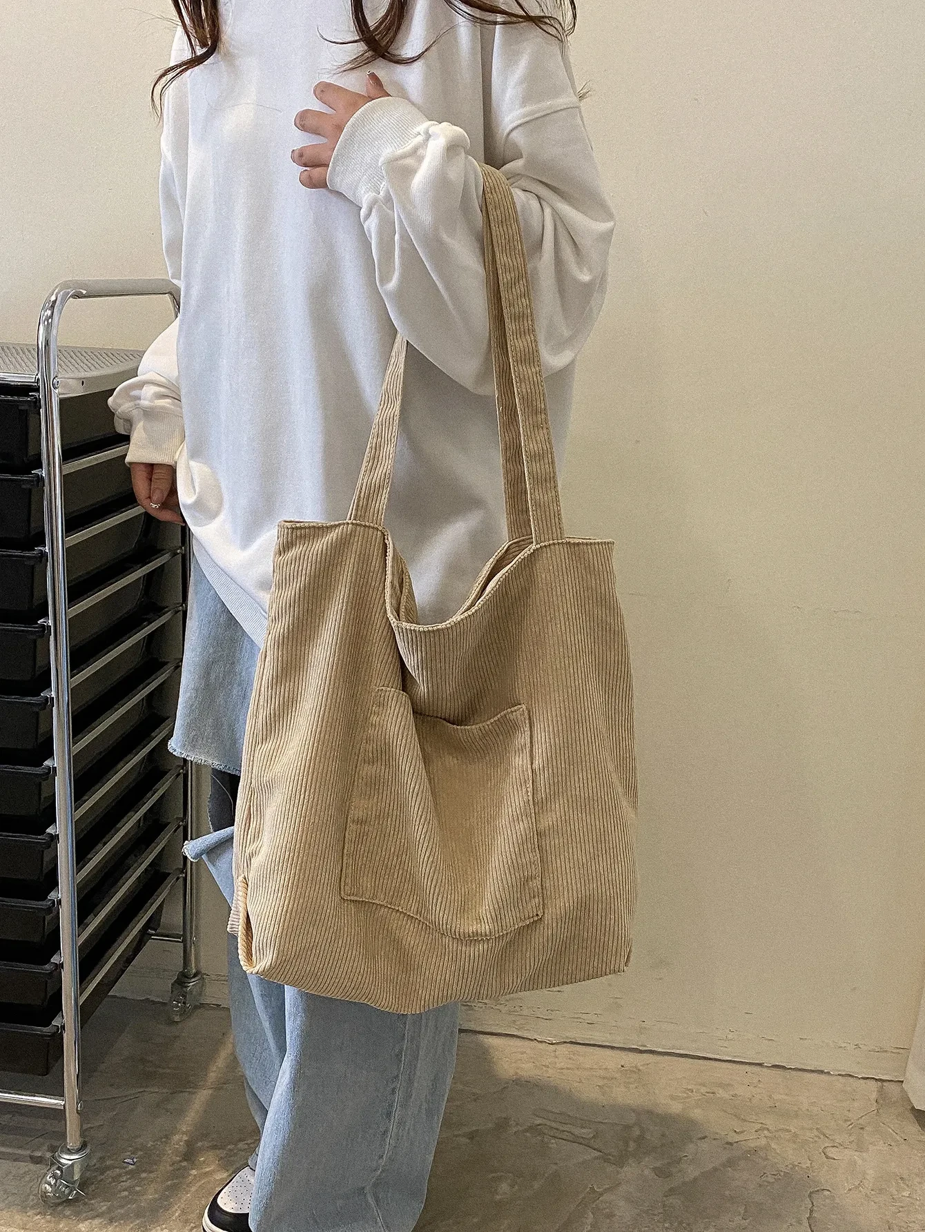 Corduroy Cloth Versatile Large Capacity Shoulder Bag Literary Handbag