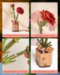 ROlife 3D Puzzle Flowers Bouquet Wooden Craft Model Kits For Adults DIY Eternal Flowers Romantic Gift For Women Men Teens Valentine Day Mother Day Birthday Gift Red Carnation