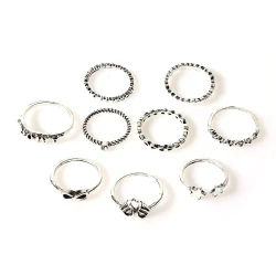 Ancient Silver Wings Five-pointed Star Heart-shaped Cupid AMOR Set Ring