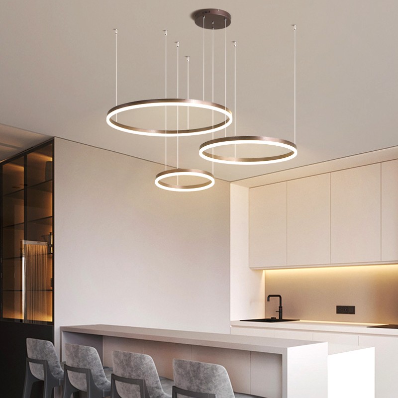 2023 Modern LED Chandelier - Brushed Rings Ceiling Mounted Lamp (Gold & Coffee)
