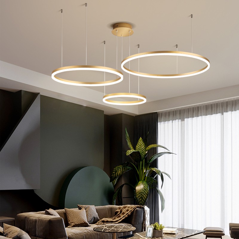 2023 Modern LED Chandelier - Brushed Rings Ceiling Mounted Lamp (Gold & Coffee)