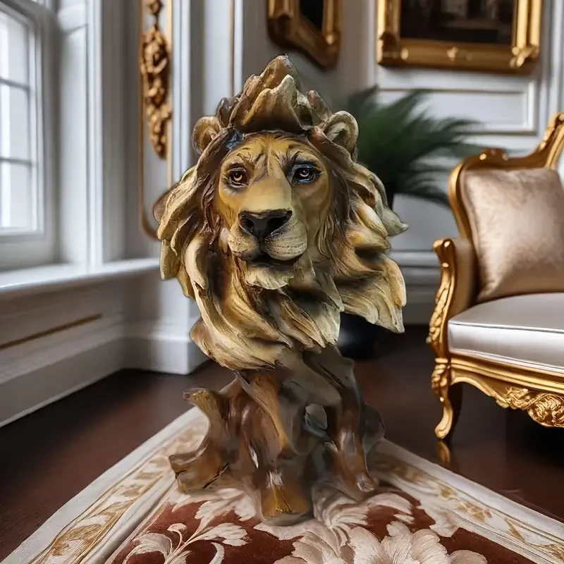 1pc Majestic Resin Lion Head Statue - Artwork for Luxury Living Rooms