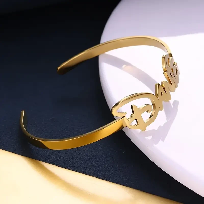 Personalized Name Open Bangle, Minimalist Fashion Stainless Steel Jewelry