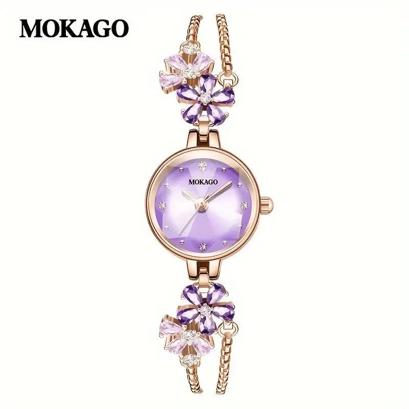 MKGO Violet Flower Crystal Quartz Bracelet Watch