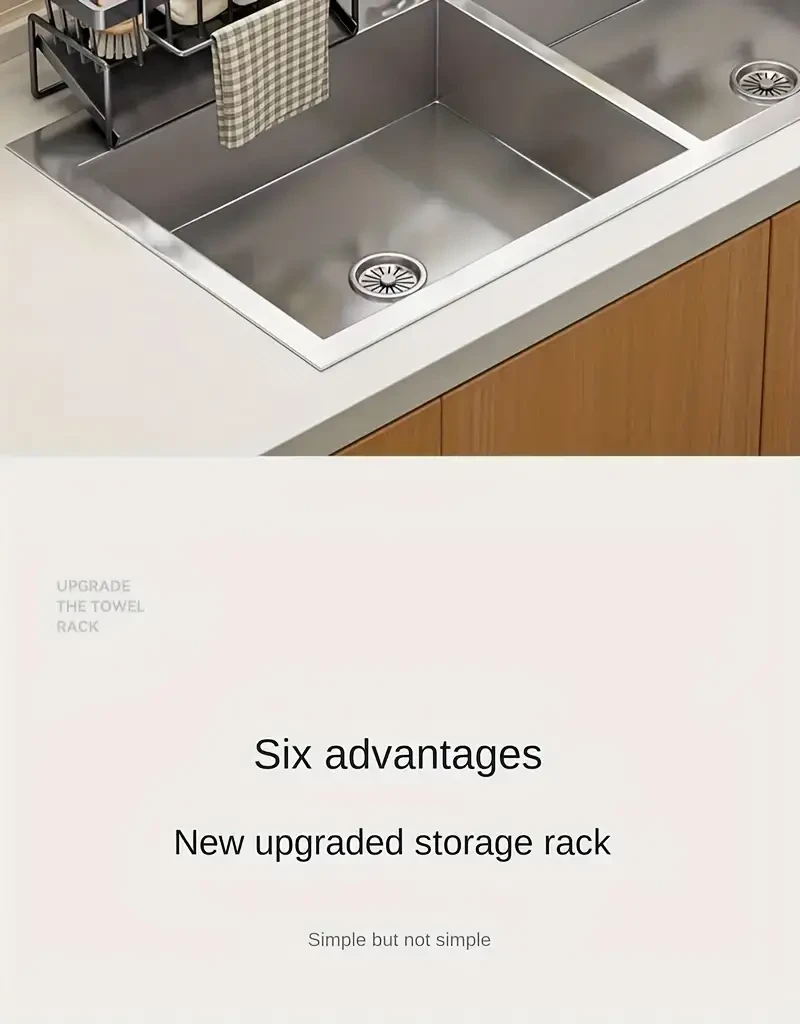 Precision-Crafted, Stainless Steel Kitchen Sink Organizer with Dishcloth Holder
