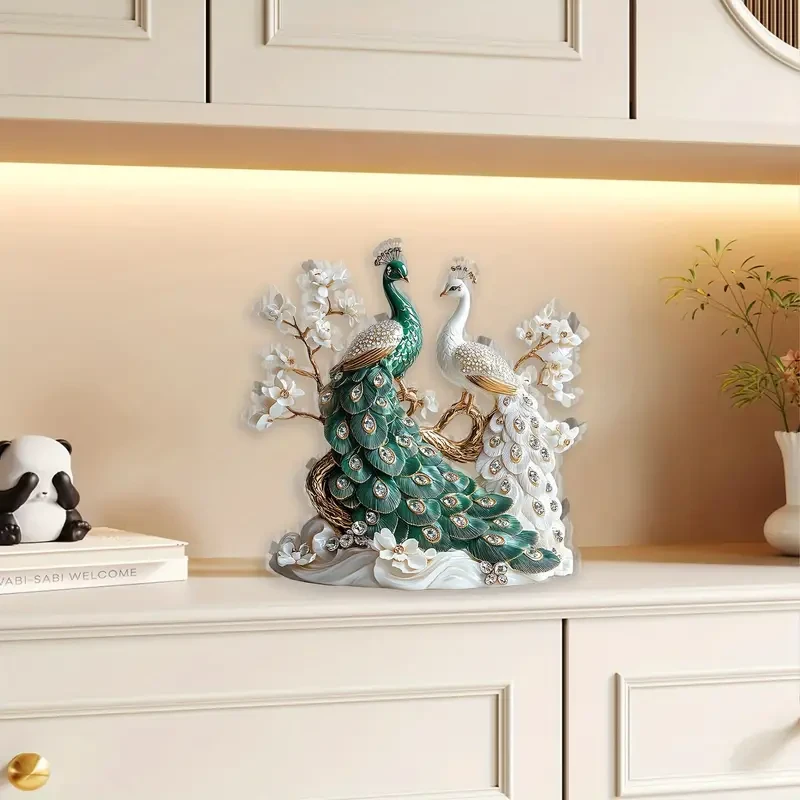 1pc Elegant Acrylic Peacock Figurine, 2D Tabletop Decor
