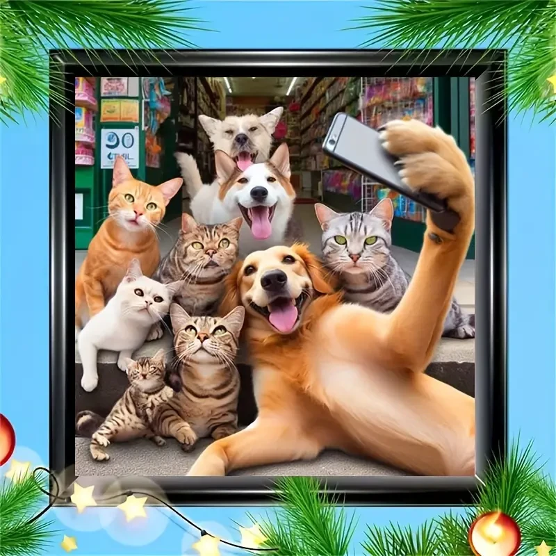 Cat & Dog Portrait Canvas Art, Home Wall Decor 39.88x39.88 cm