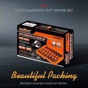 15pc Magnetic Hex Nut Driver Set 1/4" Shank SAE & Metric Power Drill Bit