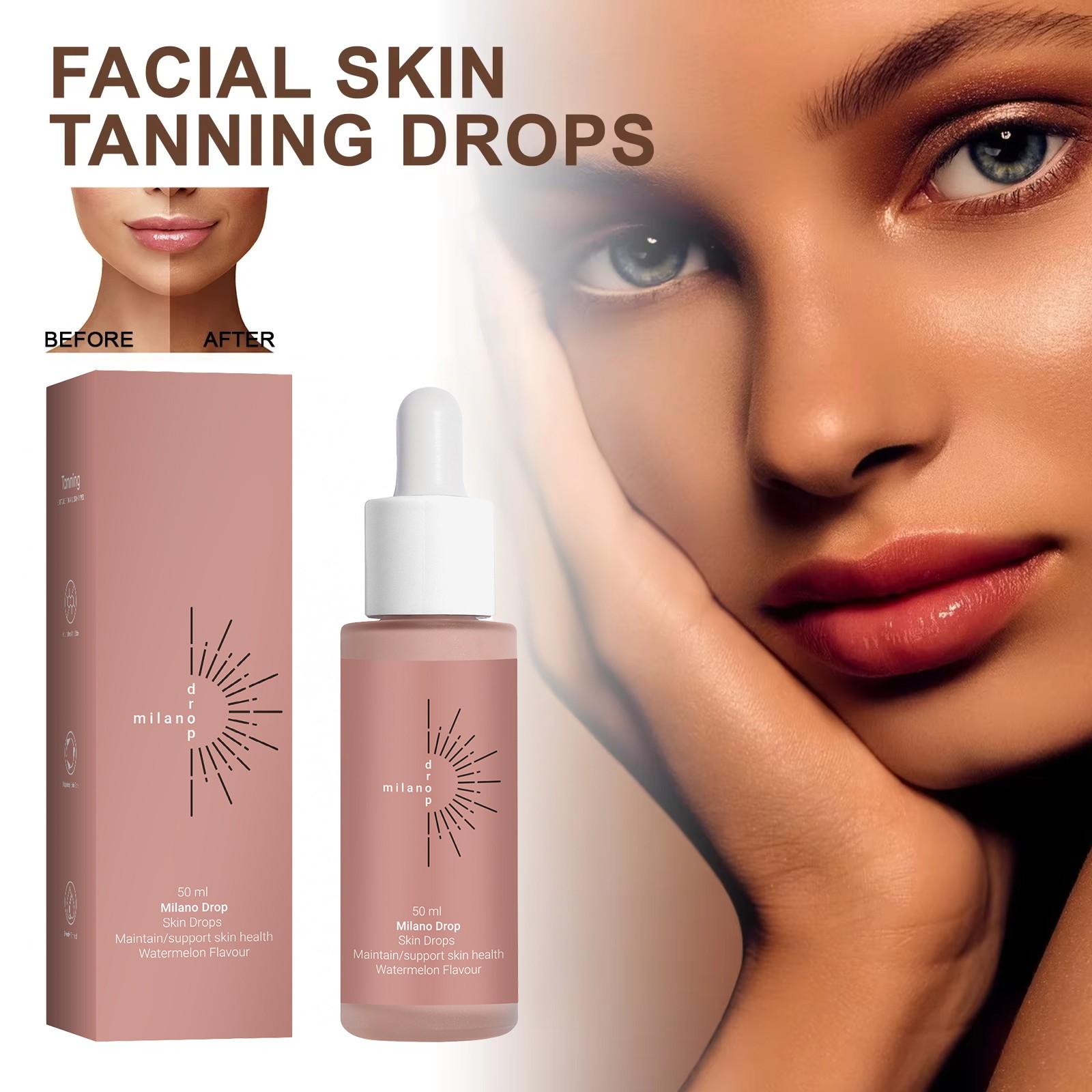 Tanning Face Serum - Self Tanning Serum Drops for Face & Body, Fine Line Repair, Dark Bronzer, Outdoor & Tanning Bed Formula