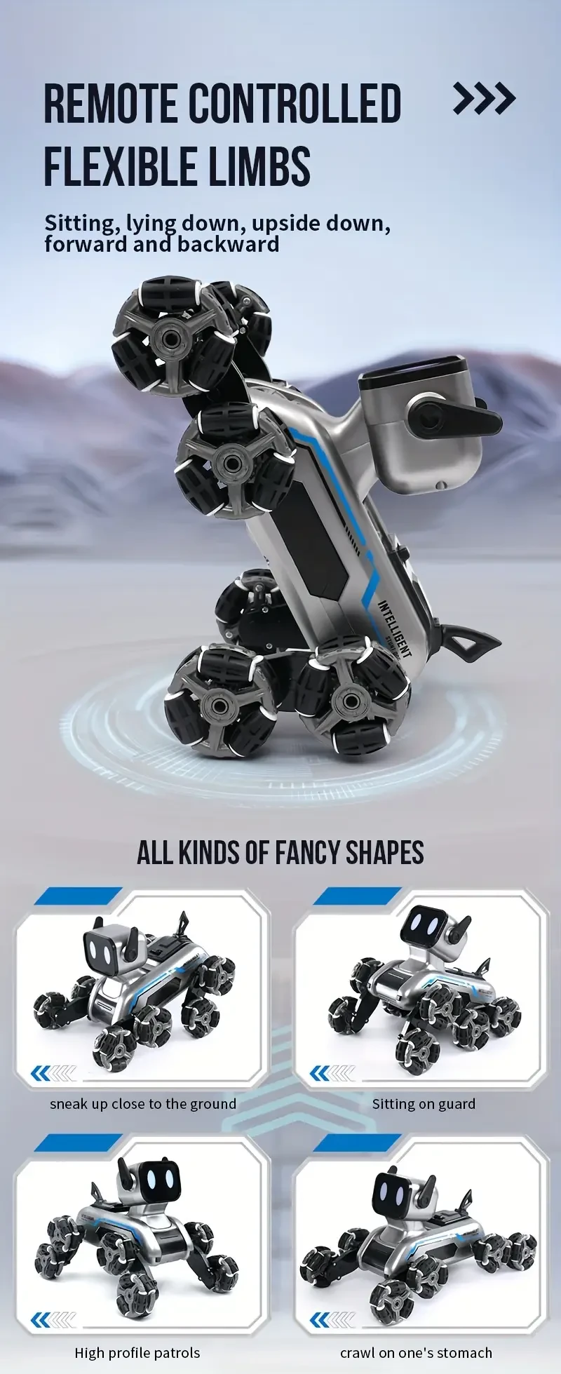 8WD Stunt Robot Dog 2024 Upgraded Dual-electric Children's Eight-wheeled Stunt Robot Dog Intelligent Gesture Dual ControlSpray Drift Climbing Deformation Electric Toy Car Children's Favorite Gift