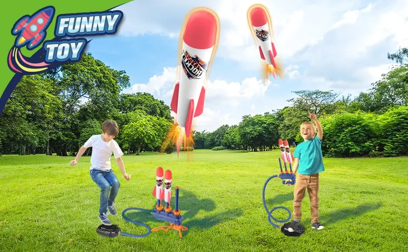 Toy Rocket Launcher 2-in-1 Continuous Shots Launcher Design, Jump Rocket Launcher With 6 Foam Rockets, Fun Outdoor Toy For Boys Girls Halloween Christmas Gifts