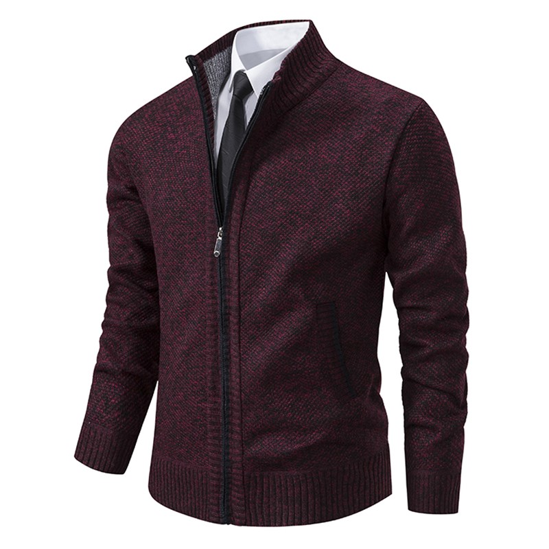 Men's Solid Color Stand Collar Fleece Sports Coat