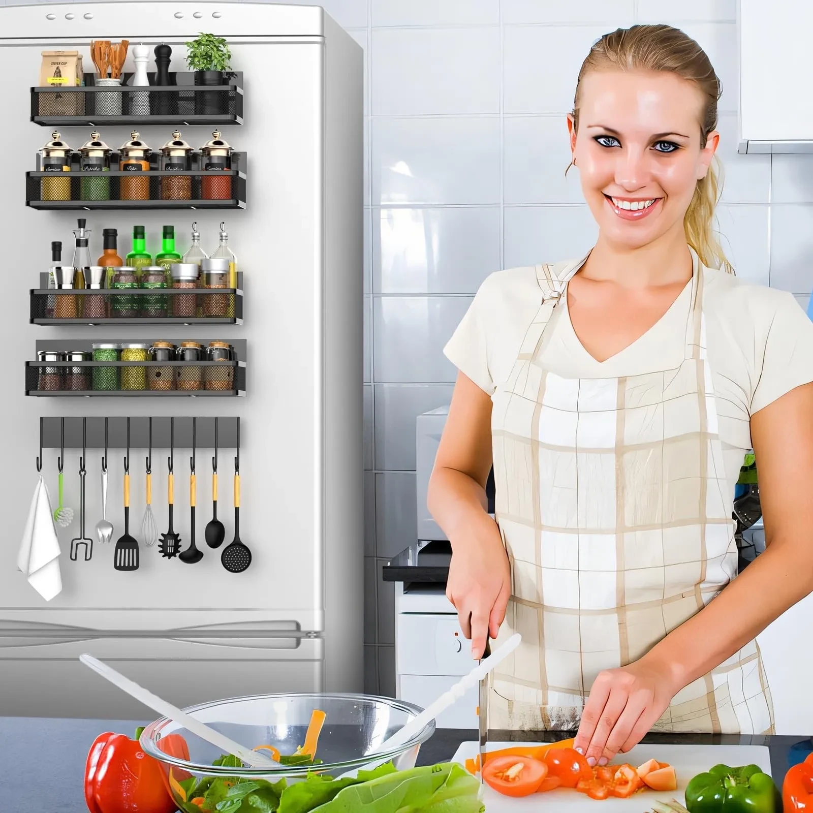 Mesh Refrigerator Shelf Kitchen Punch-free Soy Sauce Seasoning Rack