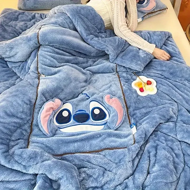 Stitch-Themed Back to School Blanket - Versatile & Portable, Perfect for Car Cushion, Air Conditioning Mat, and Sleep Pillow - Ideal Gift for Birthdays, Christmas, Mother's Day