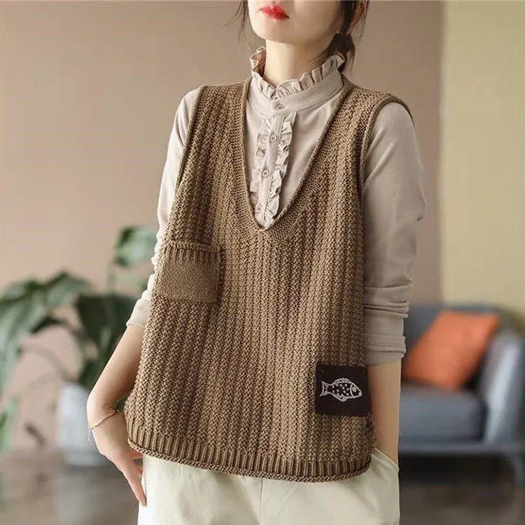 Women Knitted Vest Women V-Neck Loose
