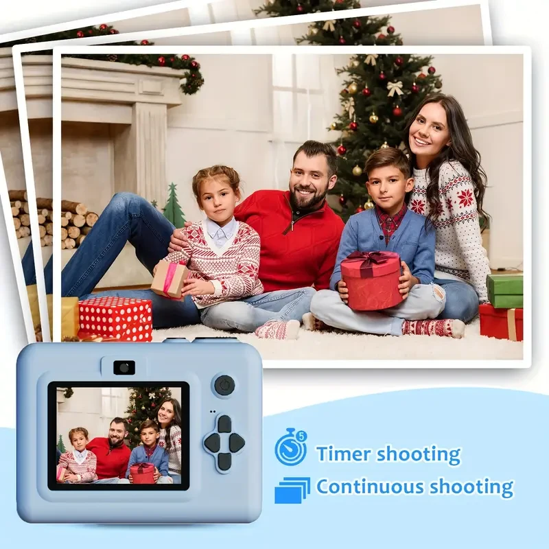 Dual Lens Instant Print Camera for, 7.11cm Display, Zero Ink Printing, Photo & Video Recording, MP3 & Games, Rechargeable Lithium Polymer Battery, Self-Timer Function, Creative Toy for Birthday, Halloween, Christmas Gift