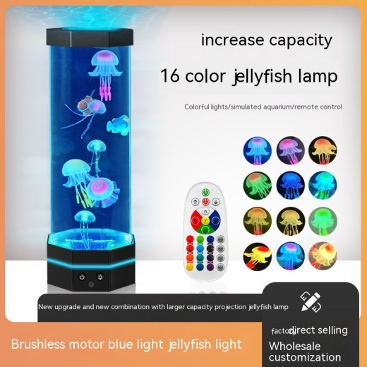 Jellyfish Lava Lamp 17 Colors Changing 15inch Jellyfish Lamp With Remote Control USB Plug-in Bubble Fish Lamp Kids Night Light Creative Projector Lamp