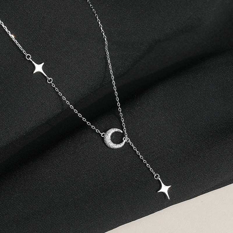 New 925 Sterling Silver Moon Star Shape Necklace