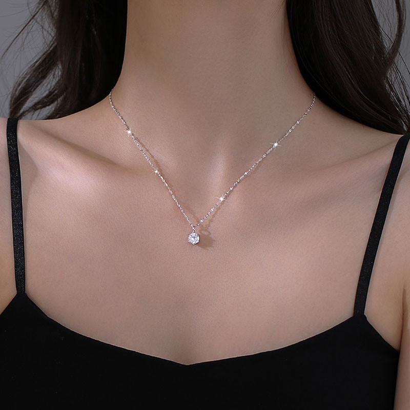 Hot 925 Sterling Silver Plated Single AAA Zircon Clavicle Chain Necklace