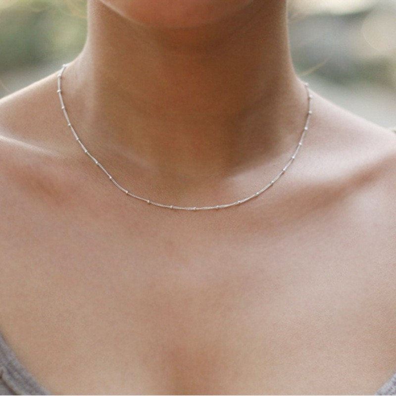 Sparkling Trendy Gold Thin Choker Bead Chain Necklace