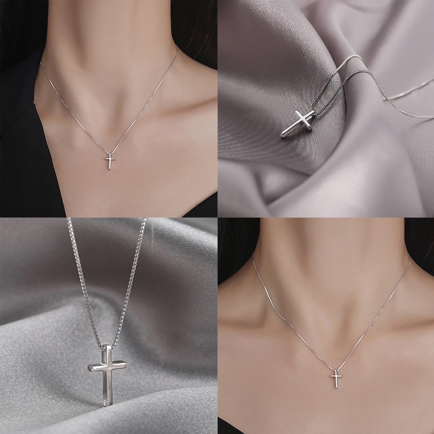 Fashion Silver Color Cross Pendant Necklace