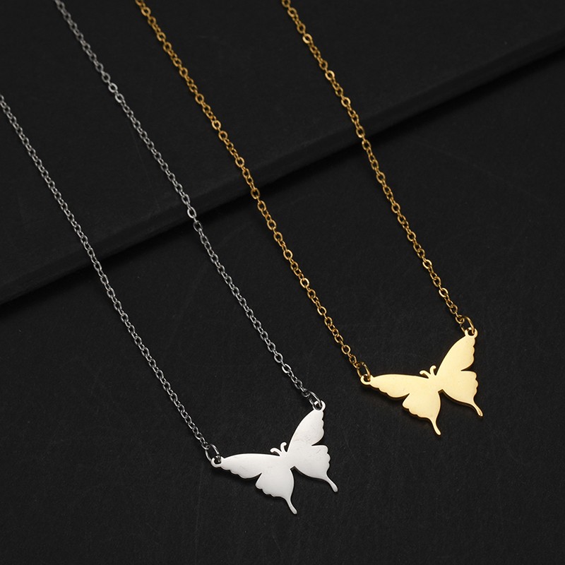 Fashion Stainless Steel Gold & Silver Butterfly Pendant Necklace