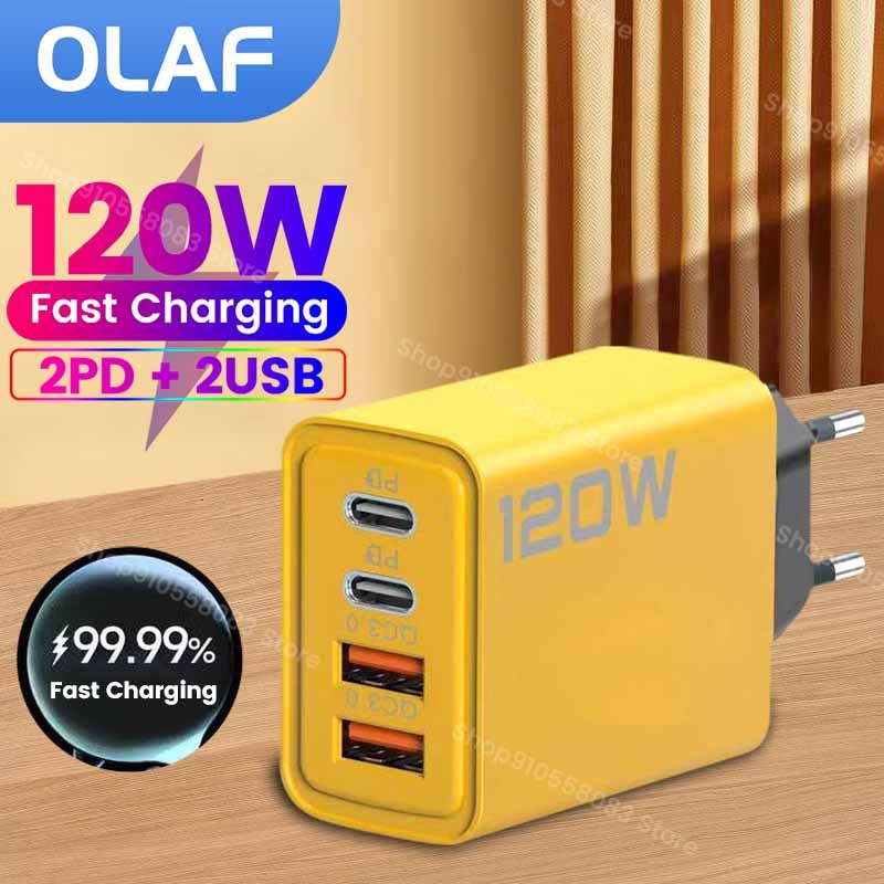 4-Port 120W USB-C PD Charger - Quick Charge 3.0 Adapter