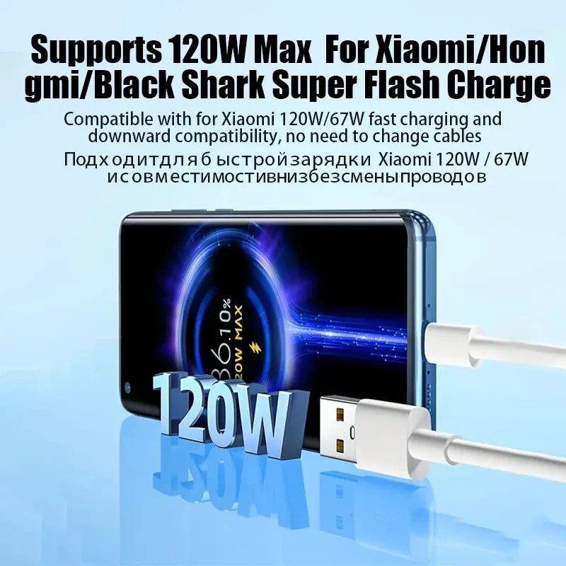 Original 120W Ultra Fast Charger with 6A Type-C USB Turbo Charging Cable
