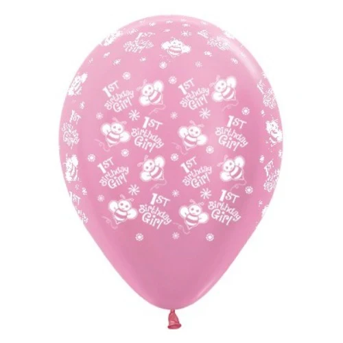 30cm 1st Birthday Girl Bumble Bee's - Pearl Pink - Pack of 6