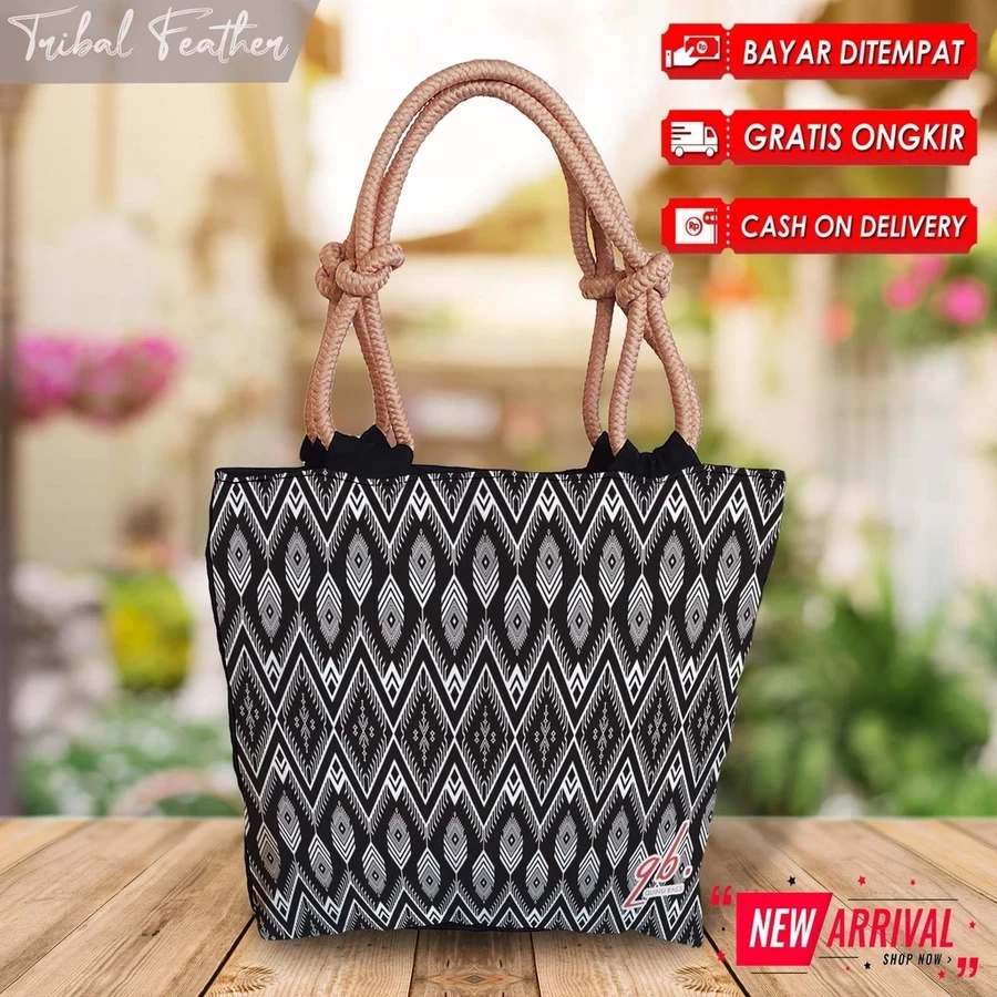 Totebag Batik Printing Ethnic Motif Tribal Tropical Floral Flower Tribal Feather