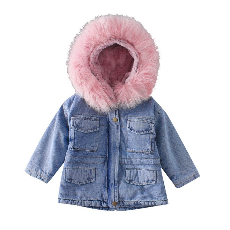 Girls' Denim Plus Velvet Jacket Autumn and Winter