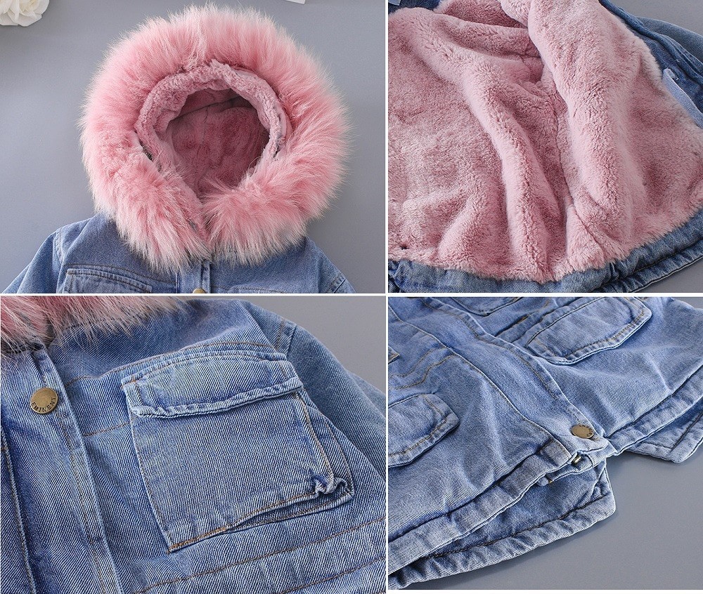 Girls' Denim Plus Velvet Jacket Autumn and Winter