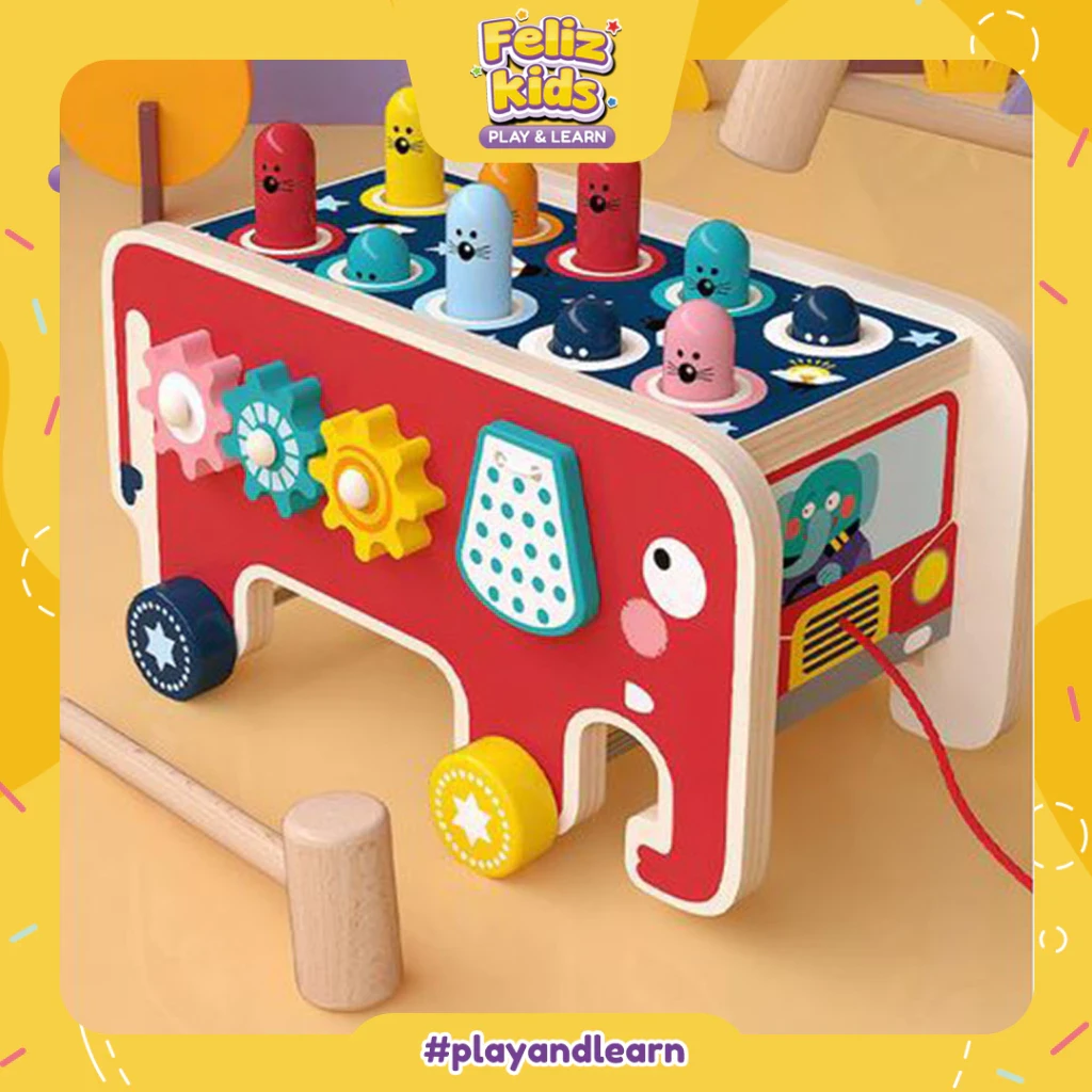 HUMMERING ELEPHANT WOODEN TOYS - - elephant-shaped hitting toy - educational toy