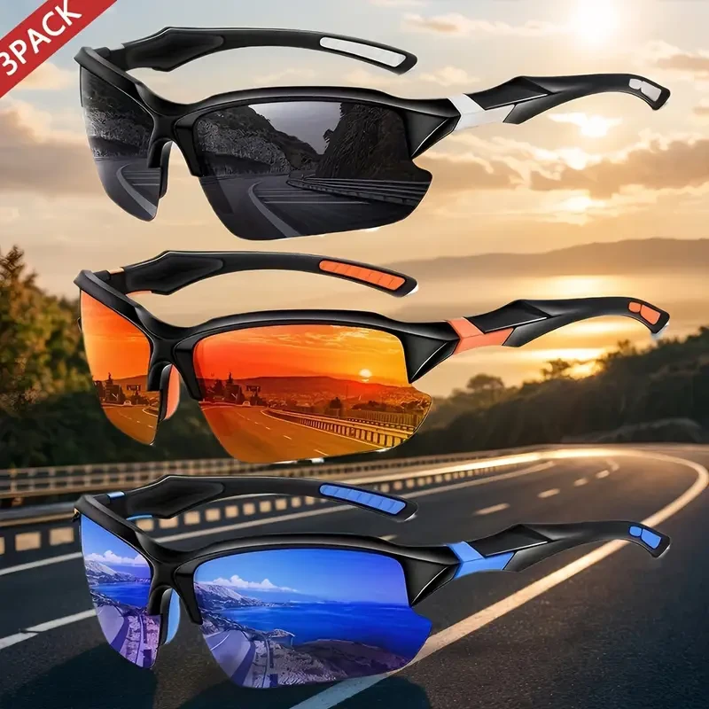 3pcs High-Performance Polarized Glasses - Polarized, Windproof, Anti-Glare Set Ideal For Cycling, Baseball, Running, Fishing, Golf, & Driving