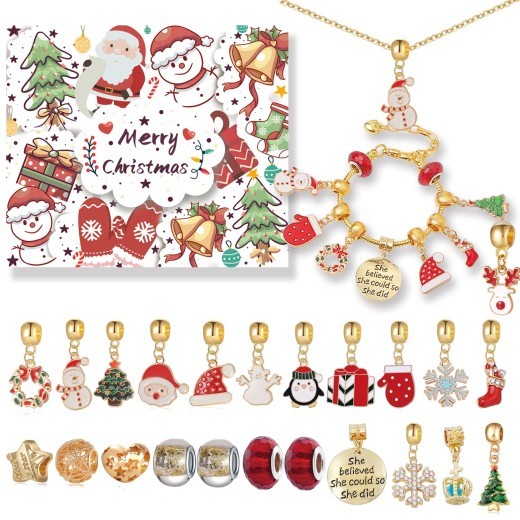 Gold Christmas Countdown Calendar Gift Suit Diy Beaded Bracelet Advent Christmas Tree Bracelet Gift