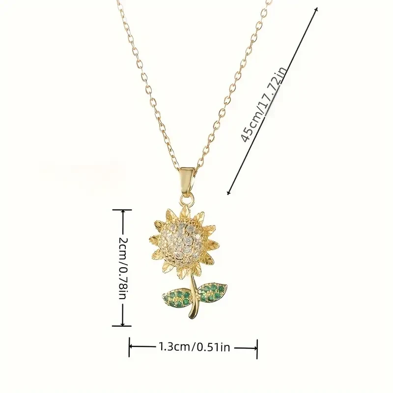 Elegant Sunflower Pendant Necklace for Women 18K Golden Plated, Titanium Steel with Cubic Zirconia Accents Perfect Gift for Her