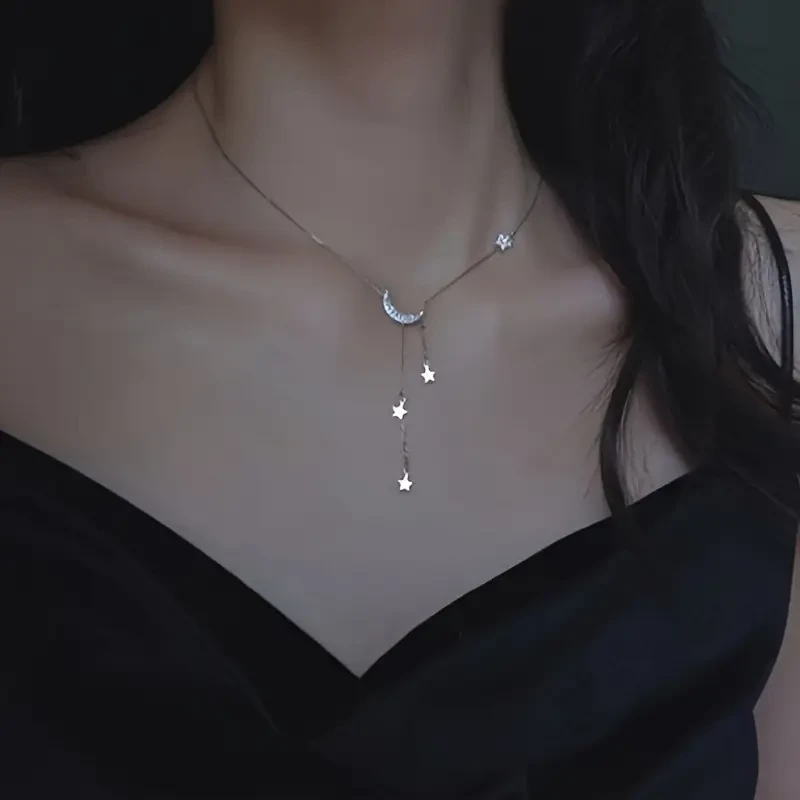 Elegant Tassel Star Moon Necklace Minimalist Style, Fashion Necklace for Women, Perfect Birthday Gifts, New Year, Valentine's Day Gifts, Eid al-Fitr, Ramadan