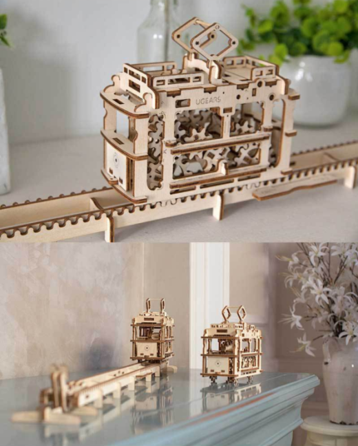 DIY 154pcs Wooden Streetcar Mechanical Transmission Model Assembly Puzzle Toy For kids Education gift