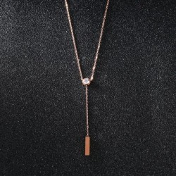 Single diamond tassel pendant rose gold necklace clavicle chain