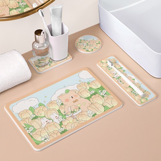 Ins Cartoon Bathroom Diatom Mud Coaster Hydrophilic Pad Quick-drying